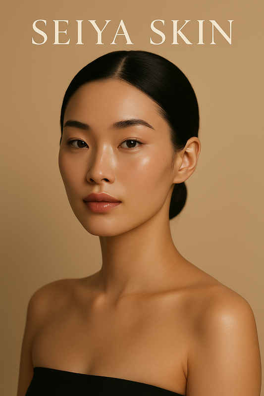 Minimalist beauty portrait of a glowing woman with flawless skin – the visual essence of Seiya Skin’s clean, luxurious philosophy.